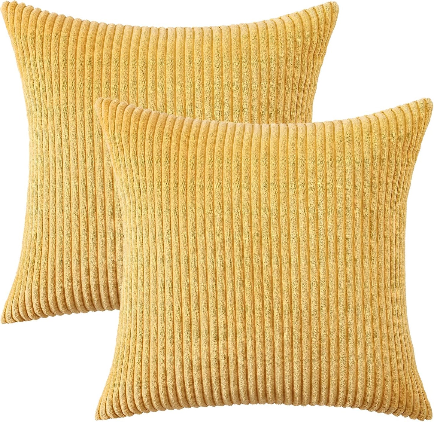 Mecatny Corduroy Summer Decorative Throw Pillow Covers 18x18 Set of 2 for Sofa Living Room, Soft Neutral Boho Couch Pillow Covers for Home Decor, Mustard Yellow
