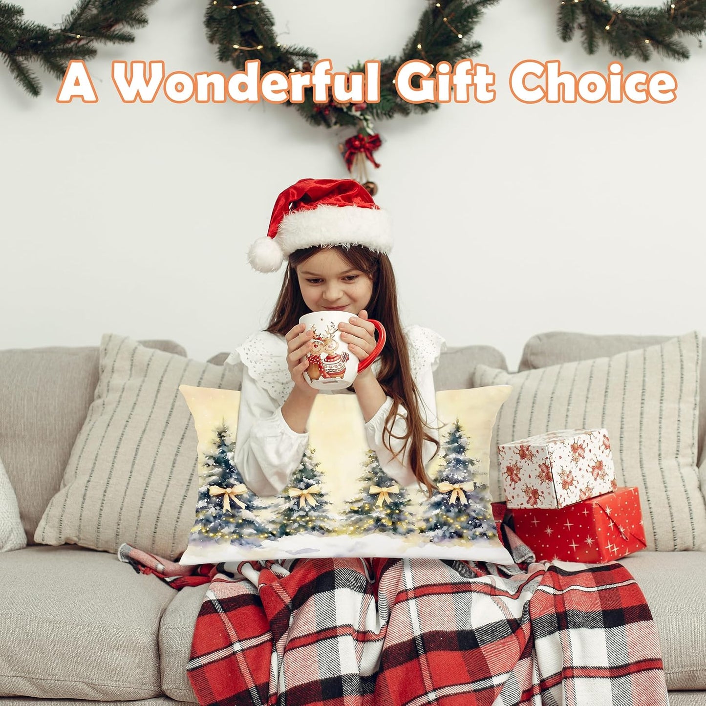 Coquette Yellow Bow Christmas Tree Lumbar Pillow Covers 12x20, Coquette Christmas Decor, Girly Xmas Tree Holiday Decorative Throw Pillow Covers for Living Room Home Bedroom