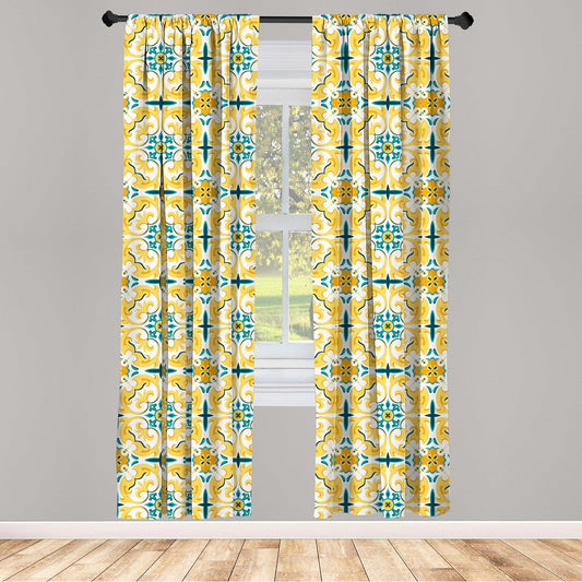 Ambesonne Victorian Window Curtains, Swirling Botanical Inspired Motif Repetition, Lightweight Decor 2-Panel Set with Rod Pocket, Pair of - 28" x 95", Mustard