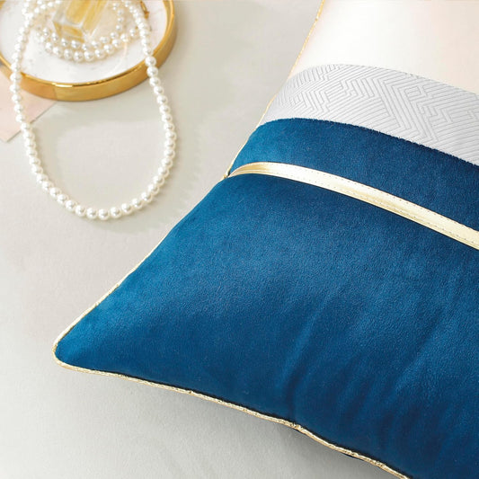 TAOSON Pack of 2, Yellow Beige Patchwork Velvet Throw Pillow Cover with Gold Striped Leather Cushion Case Modern Luxury Square Pillowcase for Sofa Couch Bedroom Living Room Home,12 X 20 inch