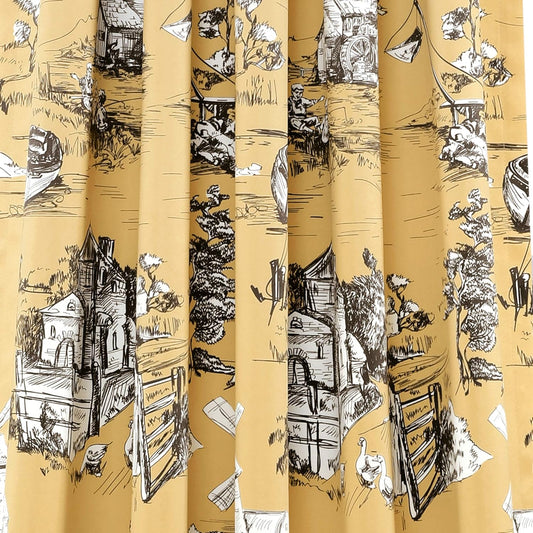 Lush Decor French Country Toile Light Filtering Window Curtain Panel Pair, 52" W x 84" L, Yellow & Gray