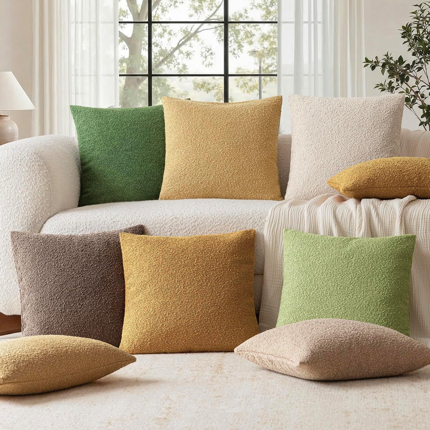 Foindtower Pack of 2 Textured Boucle Throw Pillow Covers Accent Solid Decorative Lumbar Pillow Cases Cozy Couch Cushion Case for Chair Sofa Bedroom Living Room Home Decor 12x20 Inch Light Yellow