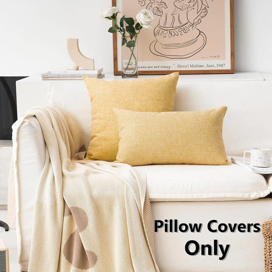 Home Brilliant Yellow 20x20 Pillow Cover Textured Linen Throw Pillows for Couch Bench Sofa Decor, 50cm, 20 Inch, Yellow