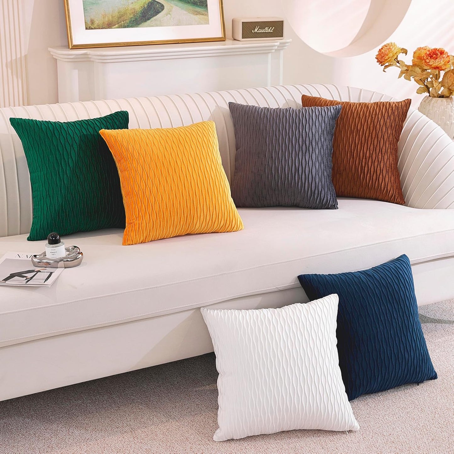 TAOSON Pack of 2,Fall Golden Yellow Velvet Throw Pillow Covers,Original Striped Square Valentines Day Decor Couch Pillowcases Pillow Cover for Wedding Living Room Bedroom Sofa Cushion Bed,18x18 inch