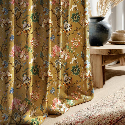 StangH Yellow Velvet Floral Curtains 84 Inches for Living Room,Vibrant Printed Botanical Pattern Victorian Elegant Vintage Farmhouse Fall Drapes,52Wx84L,2 Panels