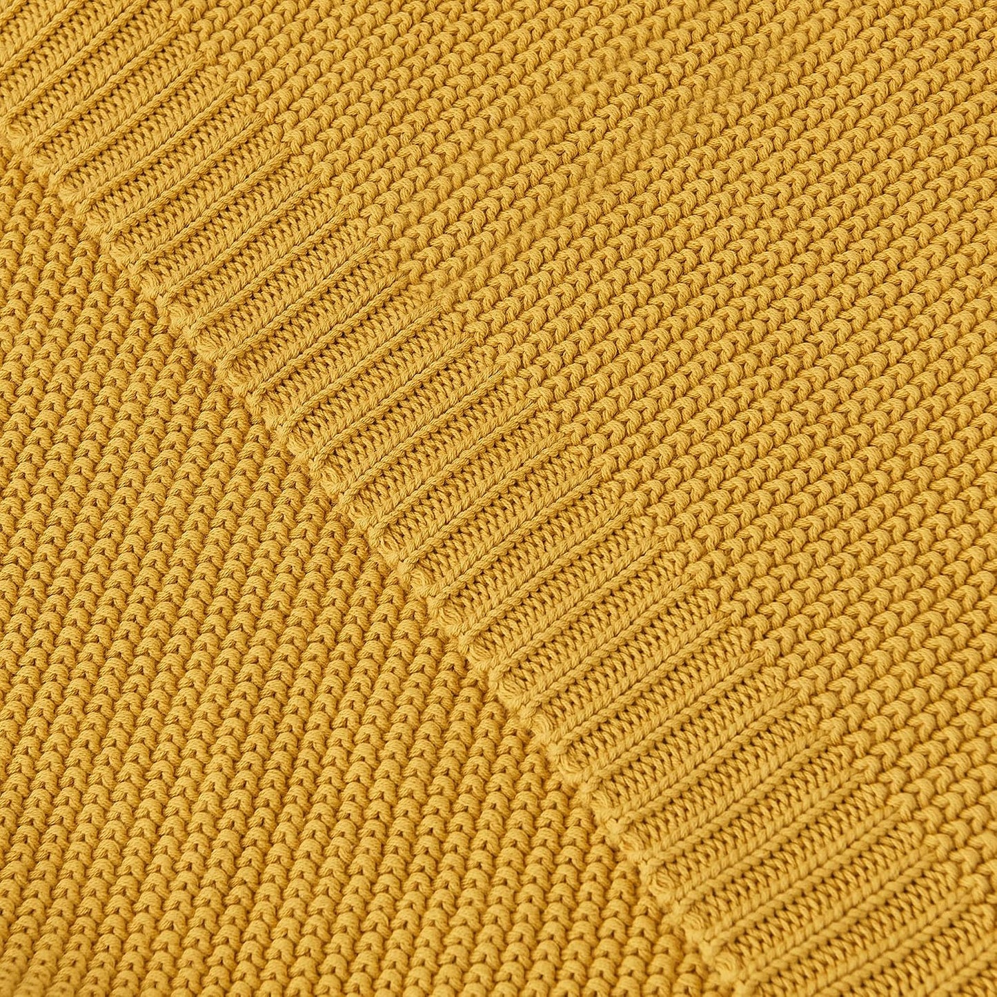 Longhui bedding Mustard Yellow Cotton Cable Knit Throw Blanket for Couch Sofa Bed, Home Decorative Lightweight Knitted Blankets with Bonus Laundering Bag, 60“ x 80”, Machine Washable