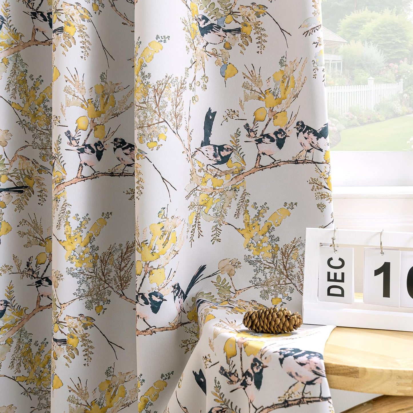 H.VERSAILTEX Floral 100% Blackout Curtains 63 inch Length 2 Panels Vintage Curtain Drapes Light Blocking Grommet Patterned Thermal Insulated Yellow Flower Curtains for Living Room, Mustard/Black