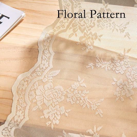 MEETSKY Light Yellow Lace Curtains 63 Inch Length, Yellow Cream Lace Curtain Vintage Victorian French Light Filtering Lacy Drapes for Living Room Bedroom, Each 50" Wx63 L, 2 Panels