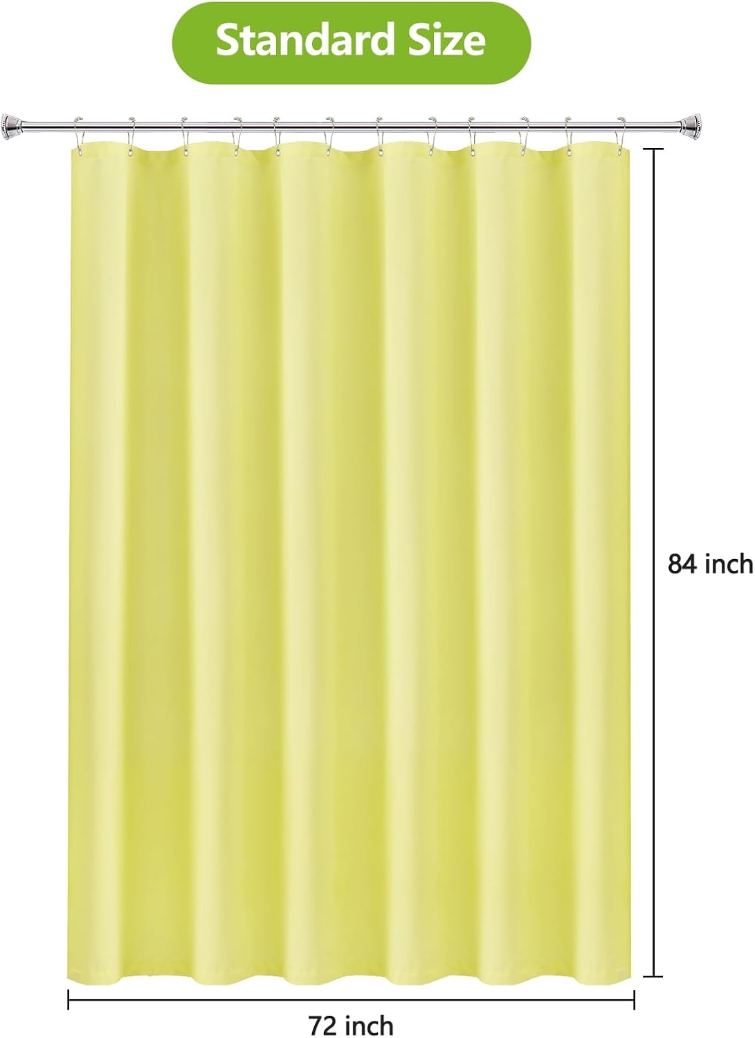 Waterproof Soft Microfiber Shower Curtain TPU Backed Lightweight, Bright Yellow Fabric Shower Curtain Liner with 2 Large Magnets, 72 x 72 Inch Hotel Quality Cloth Bathroom Curtain Washable