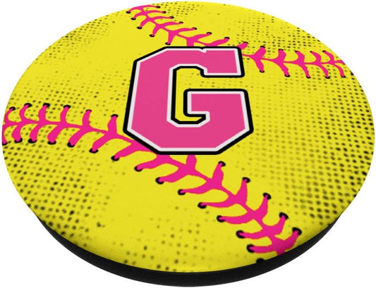 Softball Letter G Pink Yellow Girls Coach Gift Monogram PopSockets Grip and Stand for Phones and Tablets