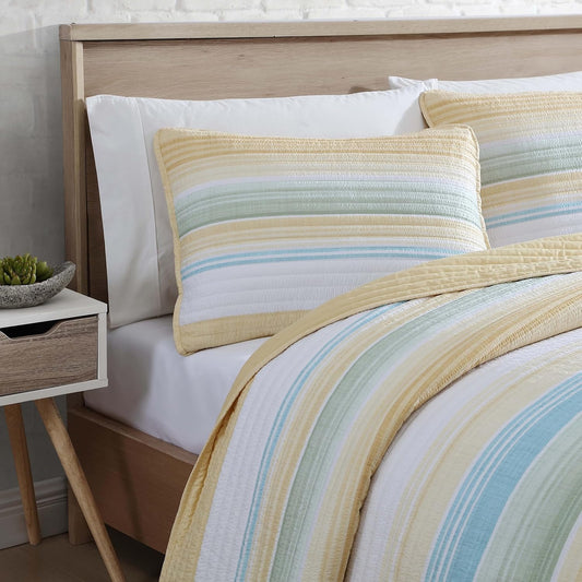 Coralinn Striped 2-Piece Quilt Set, Lightweight, All-Seasons, Twin, Yellow Sage