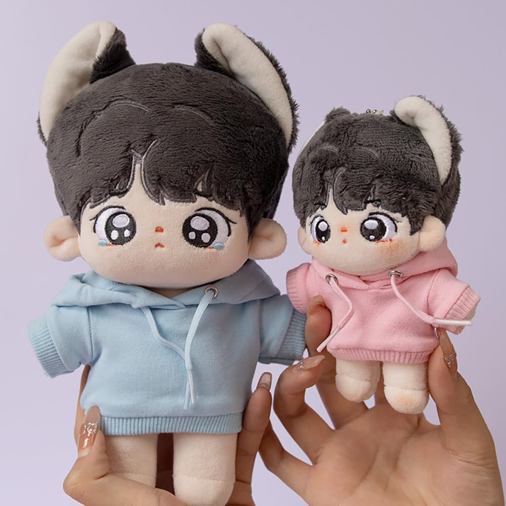 20cm Plush Doll Clothes Elastic Solid Sportswear Suits Hoodie Pants Soft Stuffed Plush Toy Dress Up Accessories (Yellow, 20cm)