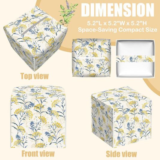 Yellow Berries and Leaves Tissue Box Cover Square, Autumn Floral Tissue Box Holder with Bottom Belt Leather Facial Paper Organizer Dispenser for Bathroom Bedroom Dresser Night Stand Tabletop