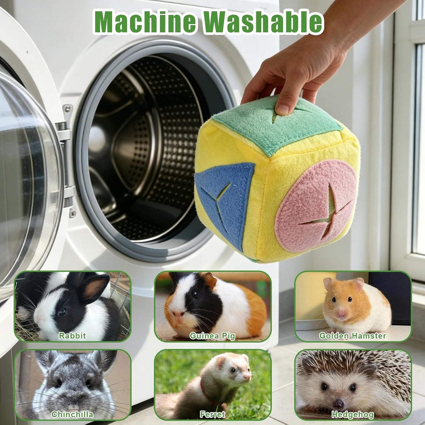 Rabbit Foraging Toy with Bell,Puzzle Feed Game Guinea Pig Fun Enrichment Toys Boredom Relief,Washable Snuffle Interactive Treat Ball Dispenser Exercise Bunny Toys for Indoor Bunnies(Yellow)