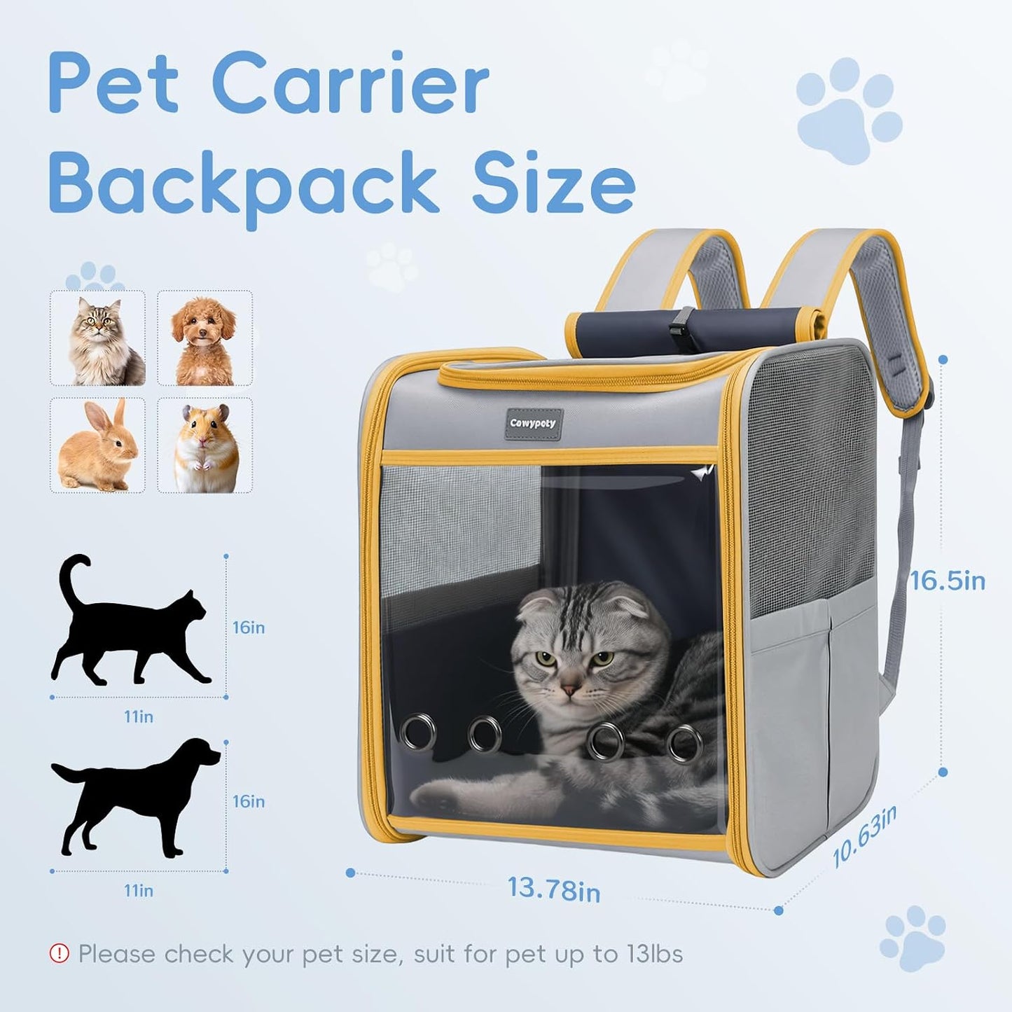 Cat Backpack Carrier, Collapsible and Breathability Cat Carrier Large for Cat Under 16 lbs, Dog and Small Pet Carrier Bag Used in Travel, Car