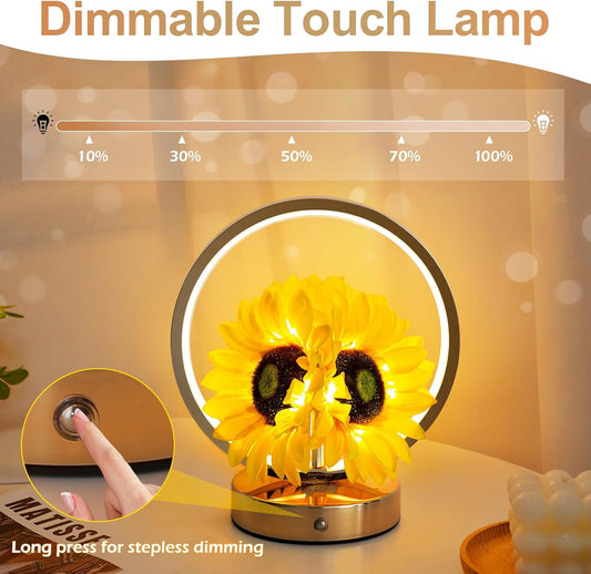 Sunflower Birthday Gifts for Women Mom,Sunflowers Flower Touch Lamp,Rechargeable Cordless 3 Way Dimmable Small Night Light for Living Room,Bedroom,Office Home Decor Thank You Gifts-Yellow