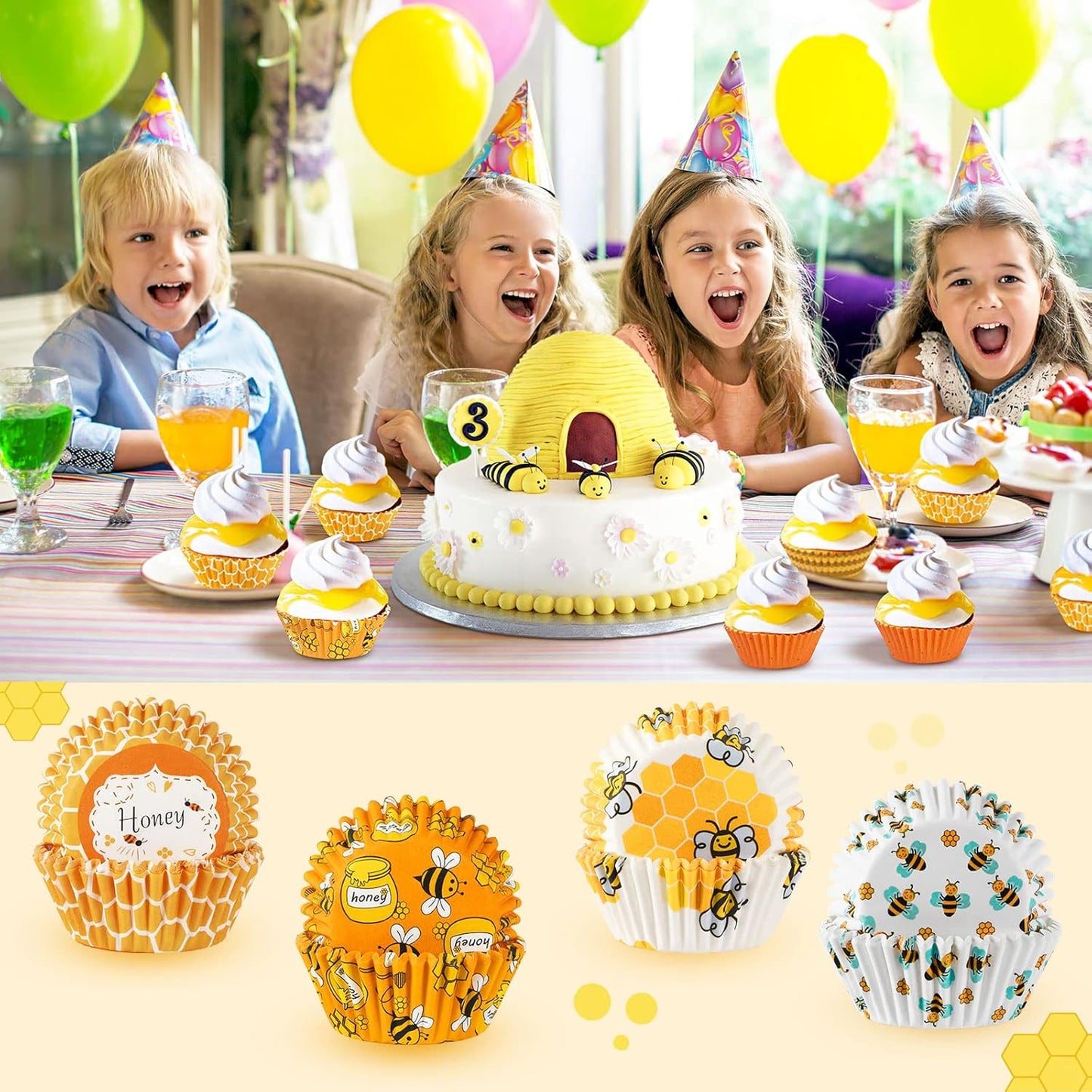 450pcs Yellow Cupcake Liners - 9 Bee Designs for Parties & Celebrations
