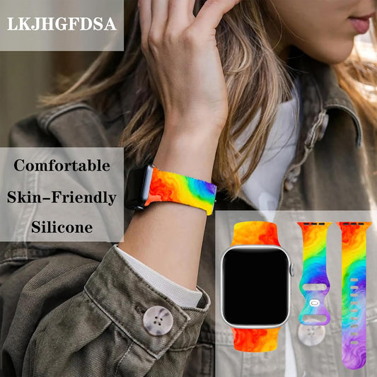 Marble Watch Band Compatible with Apple Watch, Soft Silicone Strap Adjustable Replacement for Iwatch Bands All Series