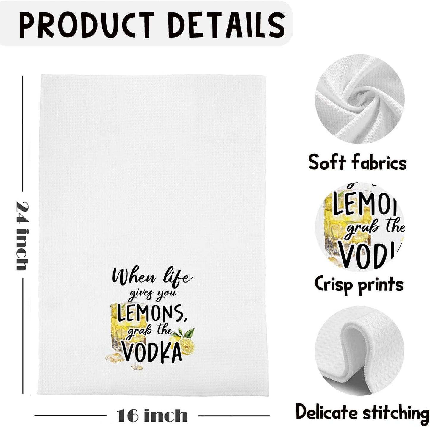 Funny Lemon Vodka Kitchen Towels, Gifts for Vodka Lovers Dish Tea Bar Towels for Kitchen Bar Cart Decor, When Life Gives You Lemons Decorative Hand Towels, 16x24 Inches