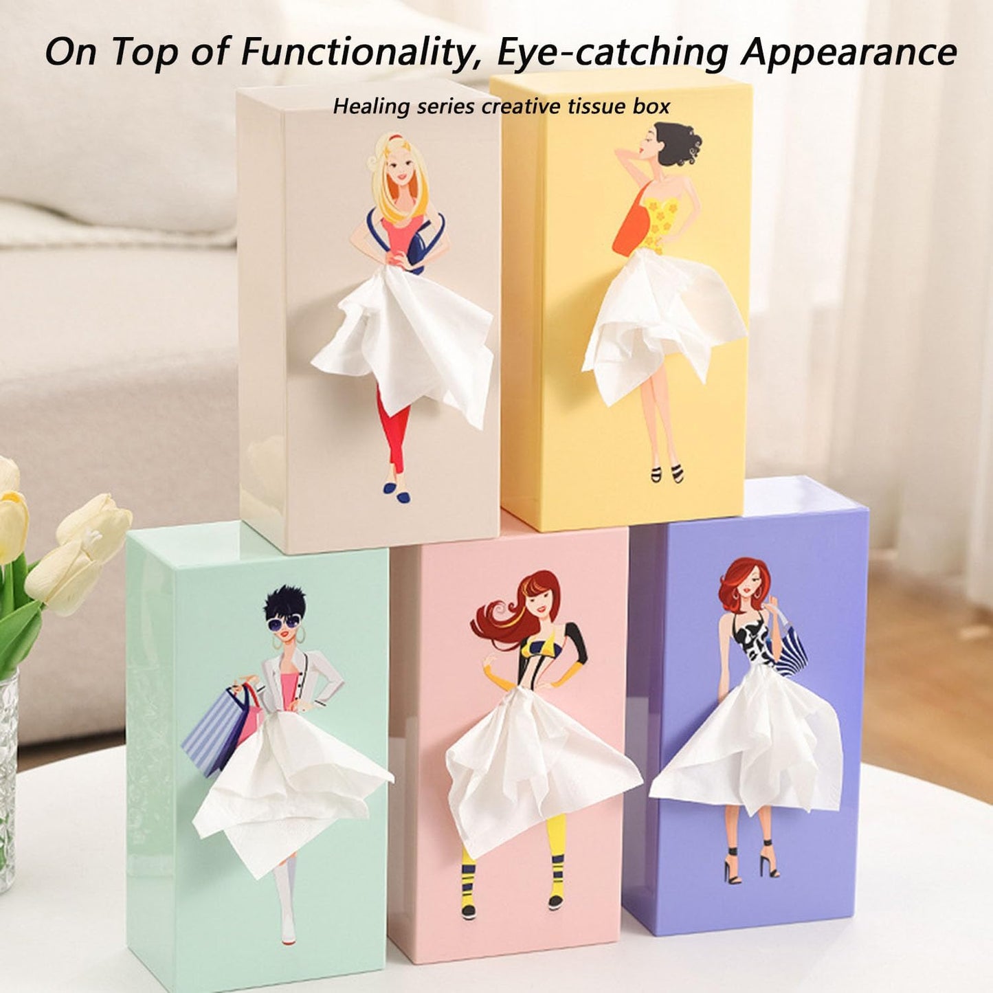 Cartoon Girl Tissue Box,Lady Skirt Tissue Box Cover,Creative Tissue Boxes Holder Cute Lady Skirt Tissue Box for House Bathroom Living Room Bedroom Facial Tissues Office (Yellow)