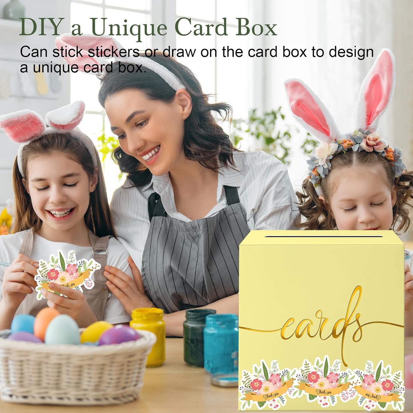 Light Yellow Card Box with Gold Foil Design, Paperboard 8.7" Gift Card Holder for Wedding Graduation Birthday Party Reception Retirement Anniversary Bridal & Baby Shower