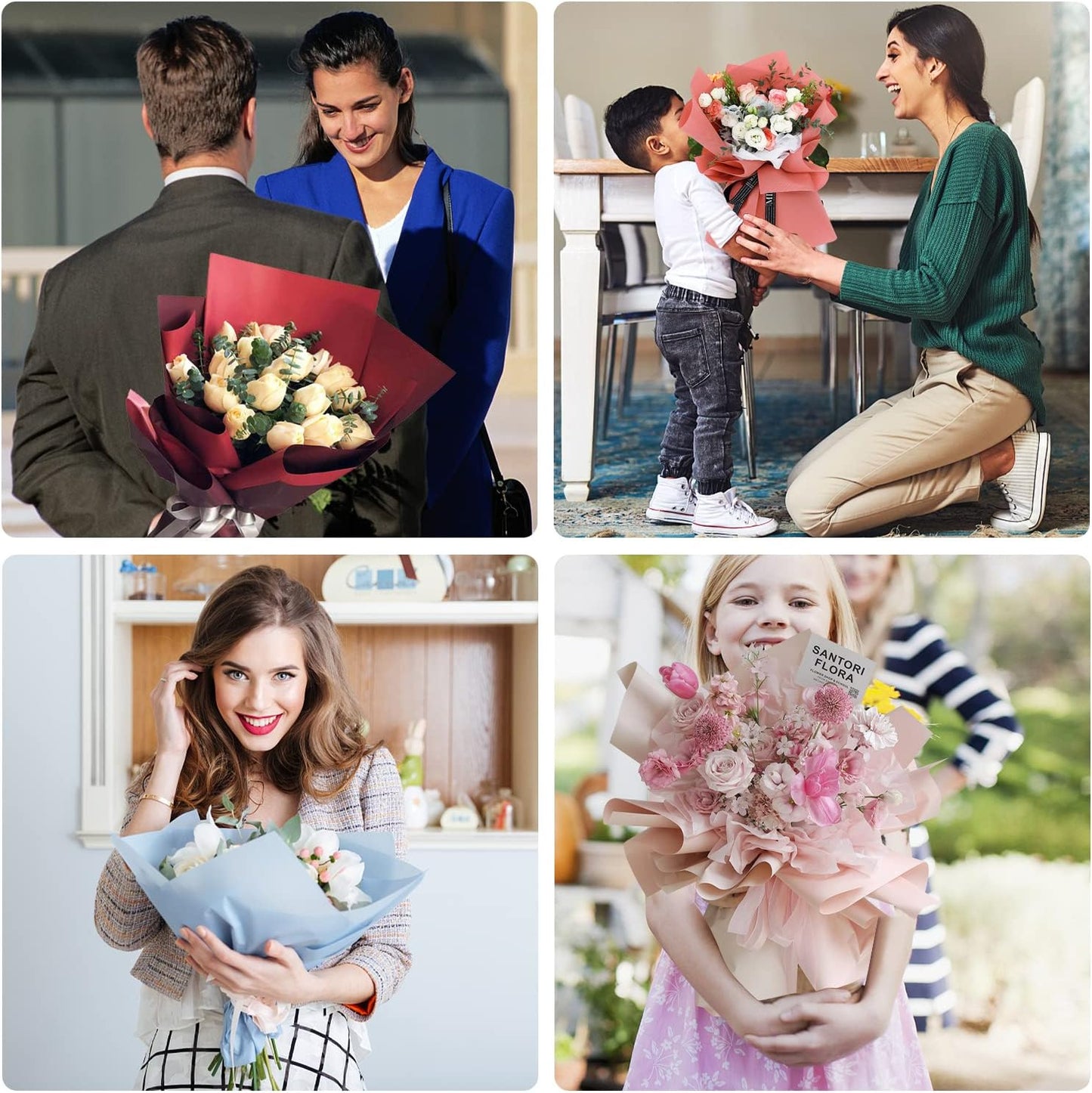 20 Sheets Double Sided Flower Wrapping Paper Waterproof Fresh Flower Packing Material Florist Bouquet Supplies DIY Craft Gift Packing,10 Designs