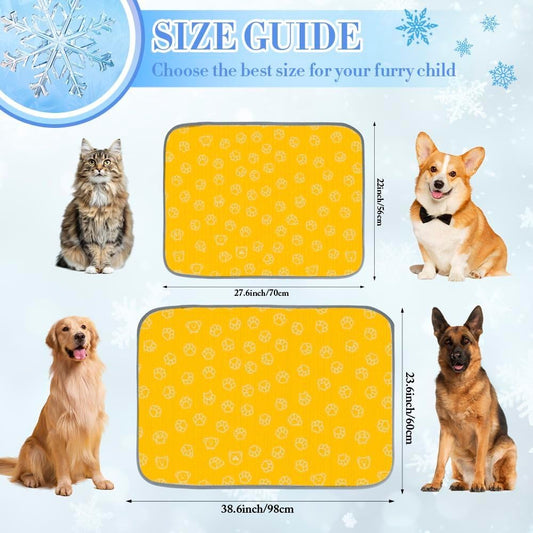 Pet Cooling Mat for Cats Ice Silk Cooling Mat for Large Dogs Bright Yellow Paw Dog Bed Crate Washable Pet Pad 28" X22" Mats Large Dogs Blanket Crate, Bed, Indoor& Outdoor Floor, Car Seats