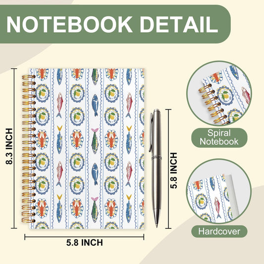 Lemon Lobster Seafood Notebook Journal,Mediterranean Italian Lemon Lobster Hardcover Spiral Notebooks,Italy Themed Notebook Lemons,5.5 x 8.3 Inch