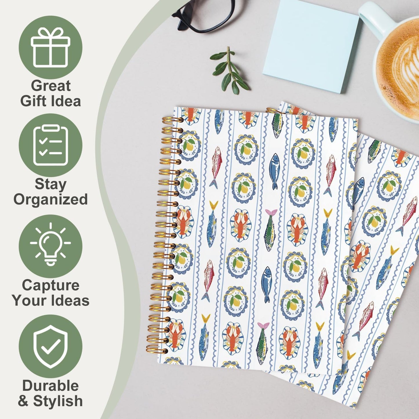 Lemon Lobster Seafood Notebook Journal,Mediterranean Italian Lemon Lobster Hardcover Spiral Notebooks,Italy Themed Notebook Lemons,5.5 x 8.3 Inch