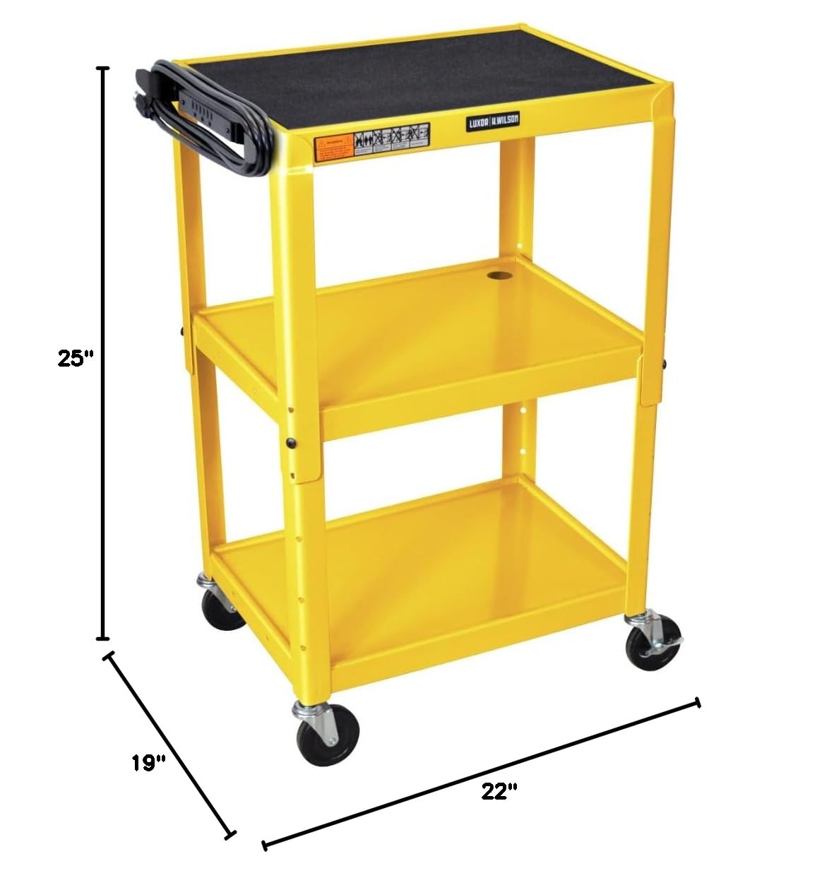 LUXOR UCMT1-YW Adjustable-Height Steel Utility Cart - Yellow