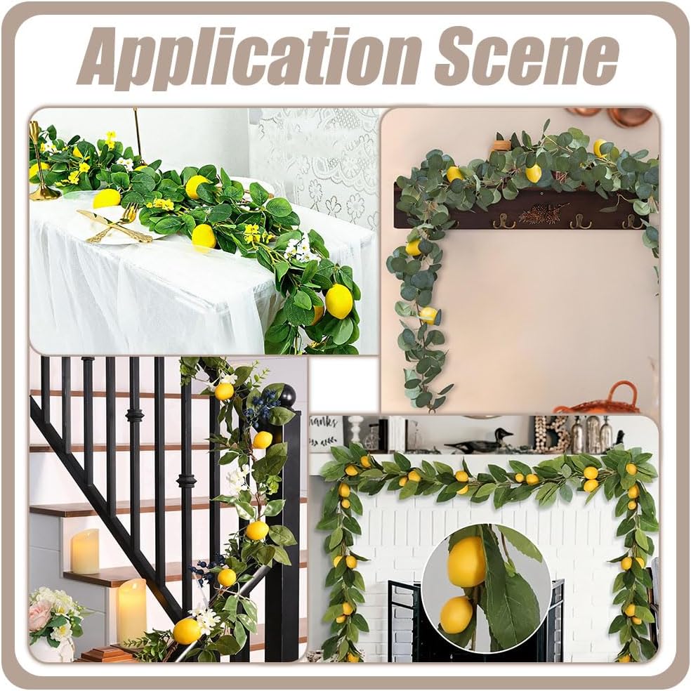1Pcs Artificial Lemon Garland 6.1 Ft Yellow Lemon Vines Lemons Vine Garland with Greenery Summer False Fruit Garlands Floral Garlands Decoration for Door Wall Home Party Wedding Décor