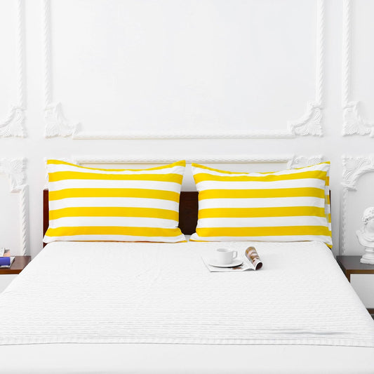 Queen Pillowcases Set of 4 β Yellow and White Striped 1800 Thread Count Brushed Microfiber Pillow Covers, Ultra Soft and Cozy with Envelope Closure, 20x30 Inches