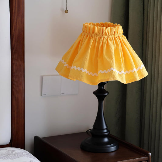 Cloth Lampshade Cover Set, Handmade Decorative Dustproof Elastic Lamps Replacement for Table Desk and Floor Spider Model Country Home Decor for Bedroom Shade Skirt (5"x9"x7", Yellow)