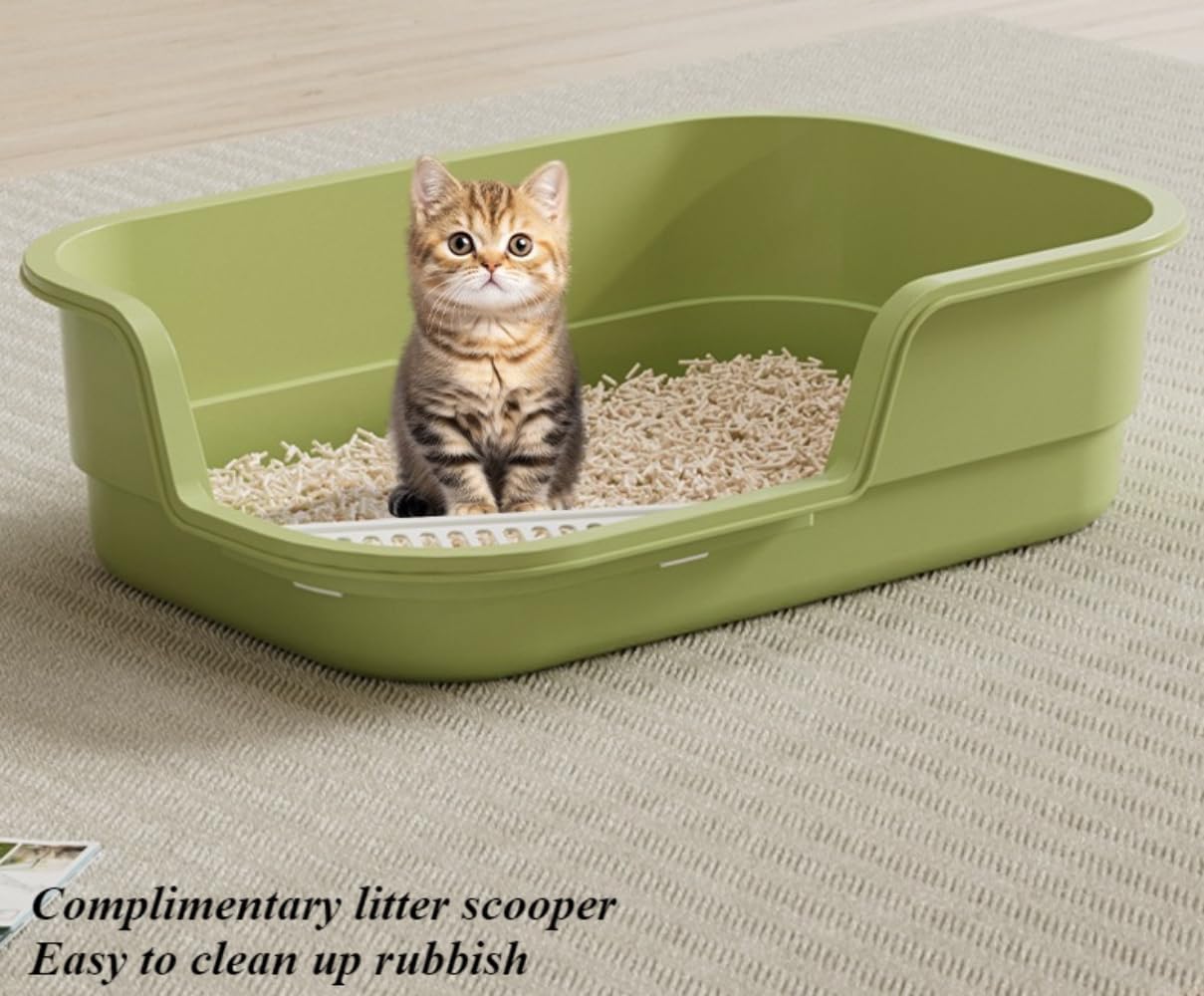 Large Cat Litter Box with High Sides, Anti-Splashing Kitty Litter Pan with Low Entry, Easy to Clean Indoor Cat Litter Box for Kitten and Adult Cats 16.54''LX11.02''WX4.72''H (Yellow)