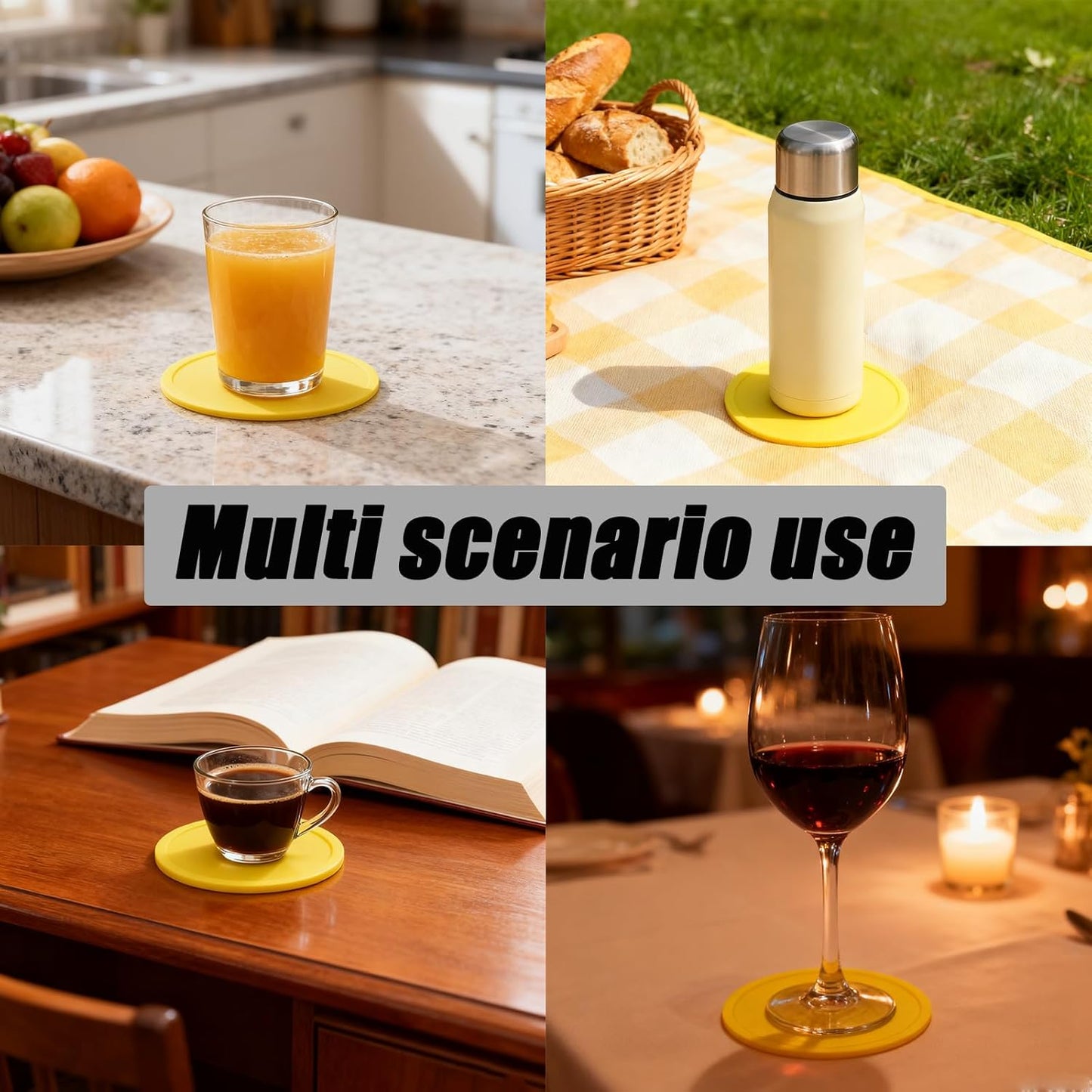 5 Pack Yellow Coasters,Non-Slip Cup Coasters for Tables,Office, Desks,Kitchen,Bar,Drink Coasters,3.93inch
