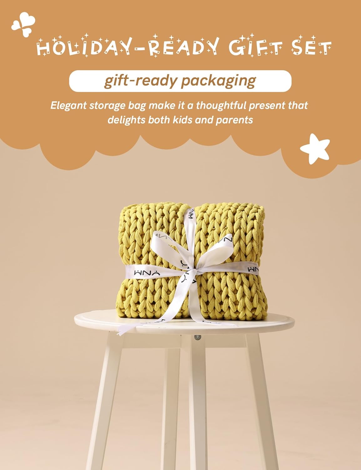 Cooling Weighted Blanket, 100% Cotton Handmade Chunky Knitted Blanket, Weighted Lap, Breathable Heavy Blankets, Machine Washable Throw for Sleep or Home Decor (Yellow Lemon, 25x35 Inch, 3lbs)