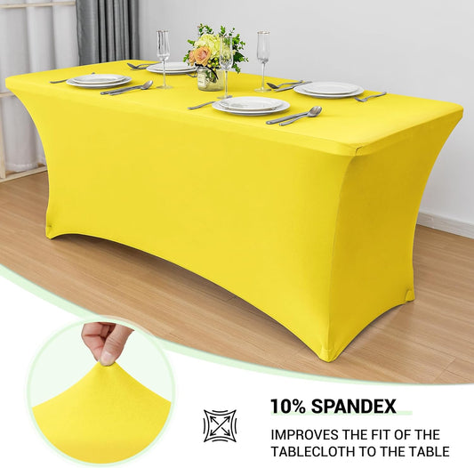 4Ft Stretch Spandex Table Cover for Standard Folding Tables - 2 Pack Universal Rectangular Fitted Tablecloth for Party, Banquet, Events, Trade Show (Yellow, 48L x 24W x 30H Inches)
