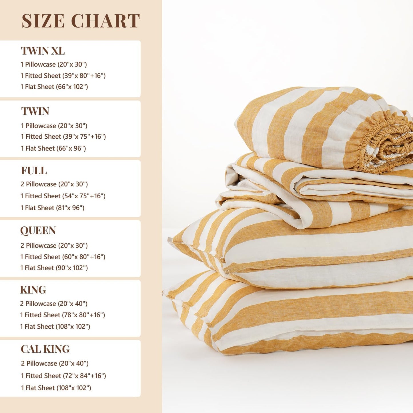 100% Organic Linen Sheets Set Queen Size 4pcs,Yellow Stripe Yarn Dyed Pattern Farmhouse Bedding Set,French Natural Stone Washed Flax Bed Sheets