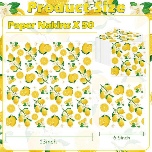 50 Pack Lemon Paper Napkins Yellow Lemons Party Paper Hand Towels Disposable Lemonade Napkins for Lemonade Theme Birthday Party Wedding Shower Supplies Lemon Table Decorations
