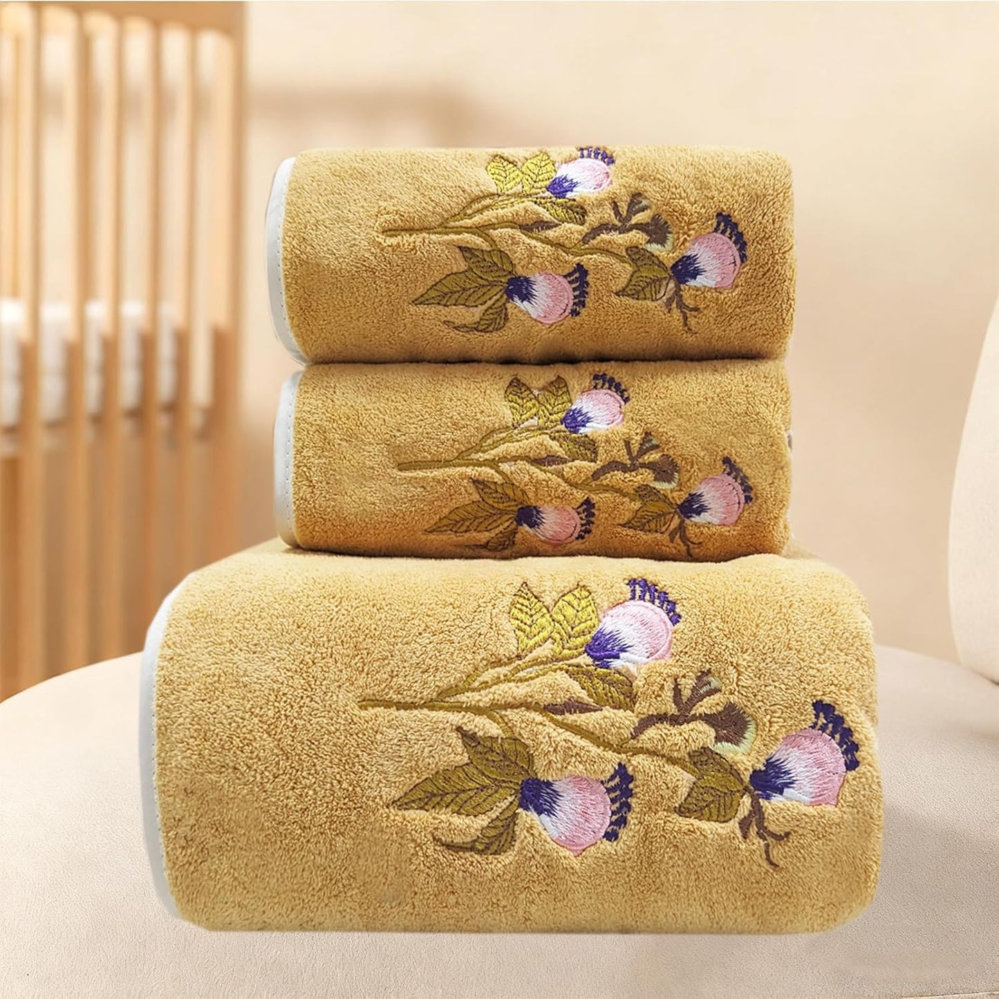 Floral Cluster Bath Towels Set Yellow Butterfly Flower Pattern Towels Super Soft & Absorbent Coral Velvet Bathroom Towels Decorative Hand Towels for Shower Spa Swim(Yellow)