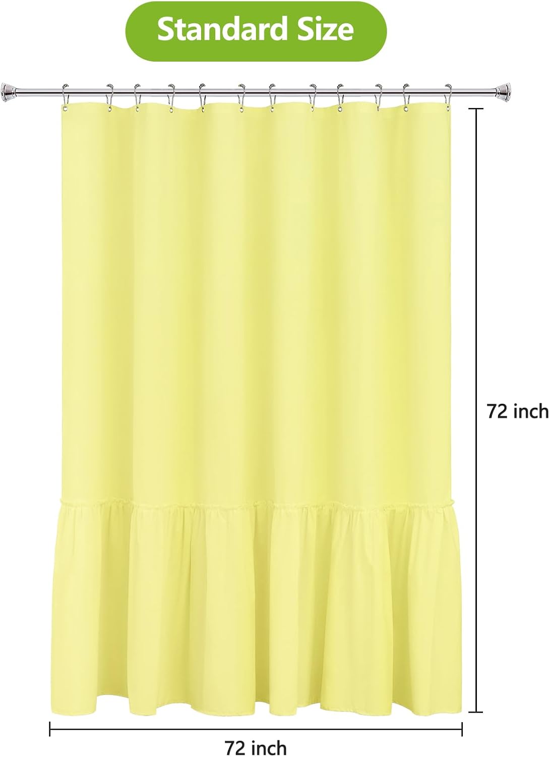Bright Yellow Ruffle Shower Curtain with Waterproof TPU Backed, Soft Microfiber French Country Ruched Shower Curtain, 72 x 72 Inch Bathroom 2 in 1 Washable Fabric Shower Curtain with TPU Lining