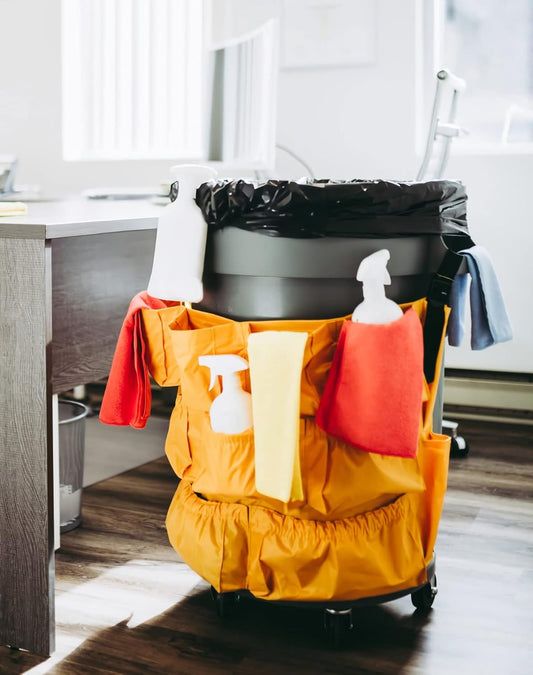 Trash Can Caddy Bag, 2 Pack 10 Pockets Commercial Cleaning Caddy Bag, Fit 32-50 Gallon Can, Round Trash Bag Holder, Garbage Bin Caddy Organizer, Yellow
