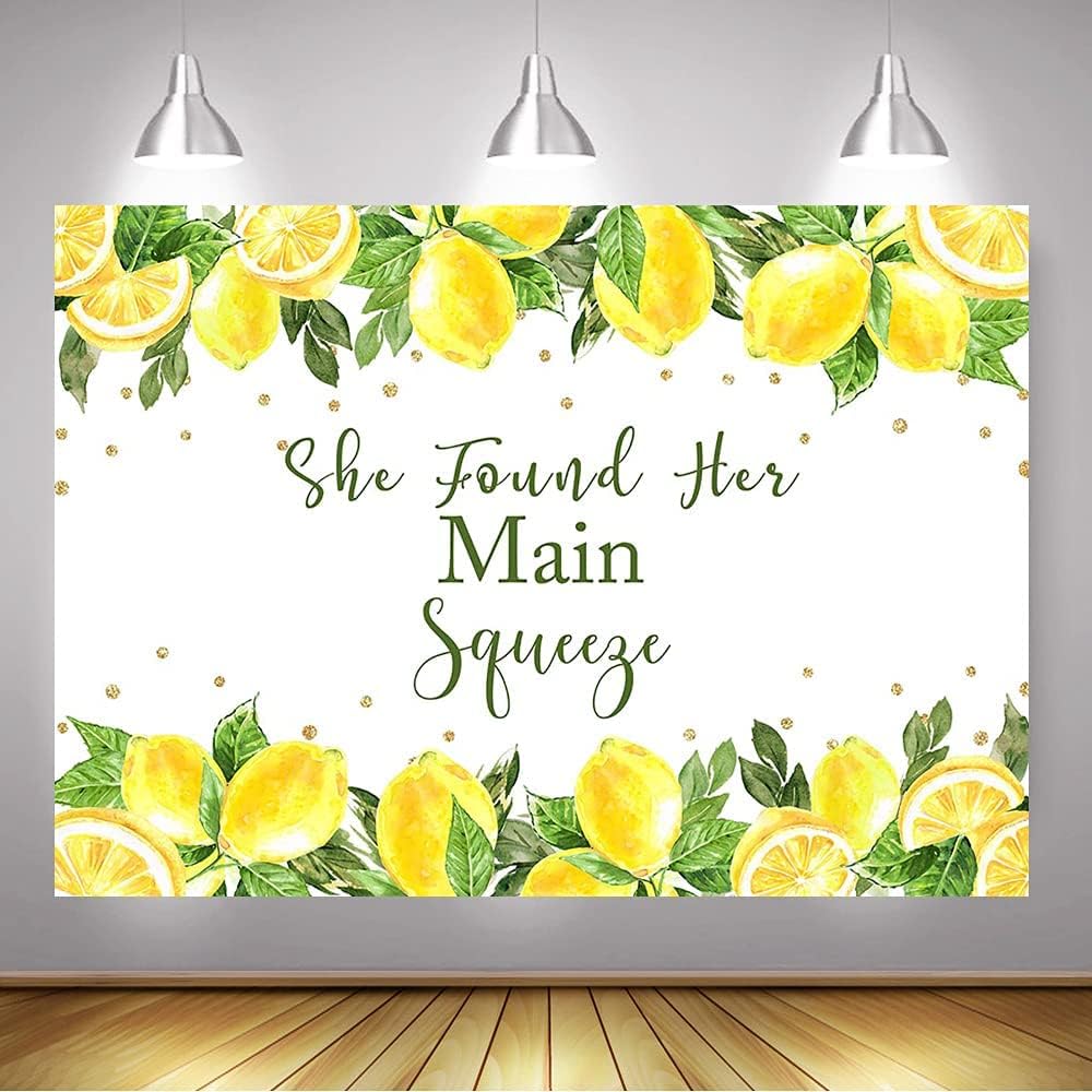 She Found Her Main Squeeze Backdrop Lemon Bridal Shower Lemonade Bachelorette Party Decoration Green Lemon Bride to Be Wedding Engagement Background (7x5ft (82x60 inch))