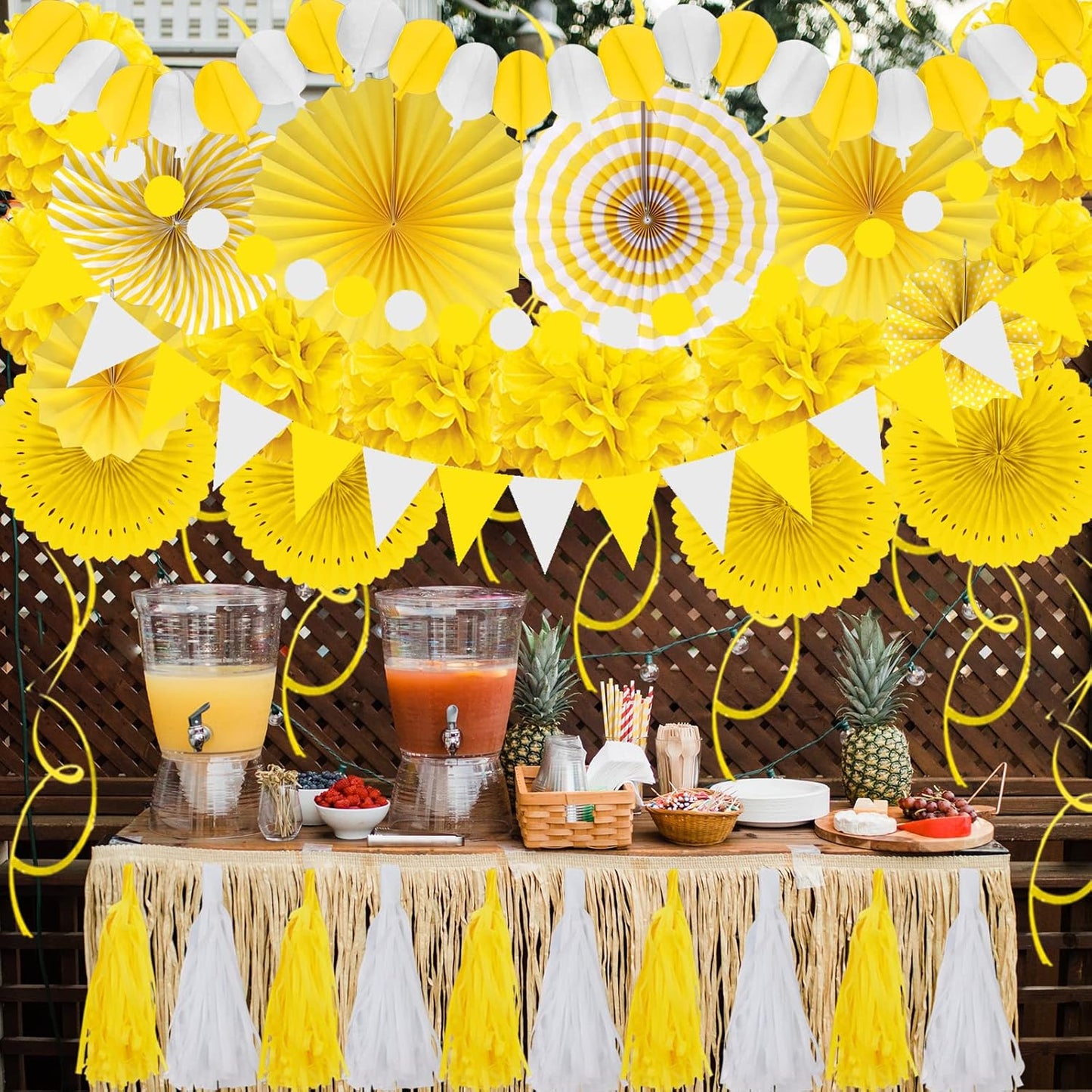 Party Decorations, 41 Pcs Yellow Papar Fans Pompoms Garlands String Tissue Paper Tassel for Graduation Congrats Grad New Years Spring Festival Wedding Birthday Party