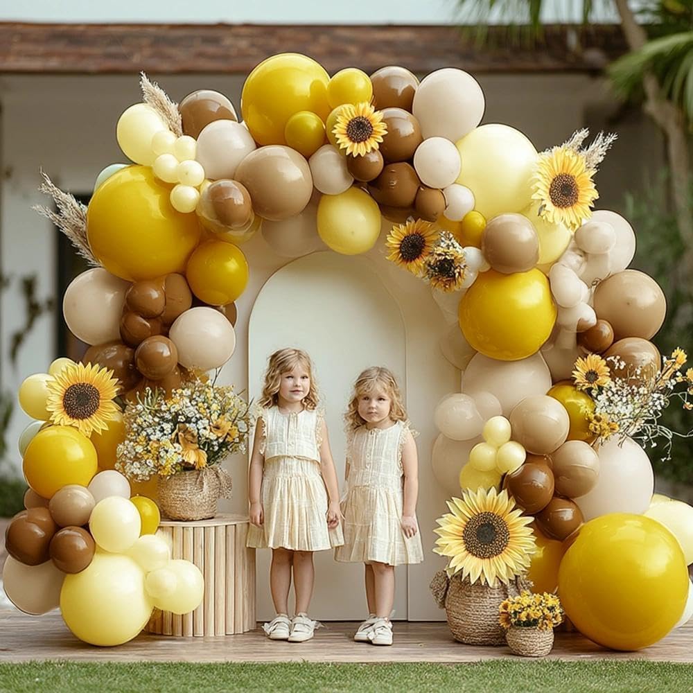 Balloon Garland Arch Kit Pastel Yellow Blush White Sand Brown Balloons Double Stuffed Mustard Yellow Bee Balloons for Neutral Baby Shower Wedding Birthday Gender Reveal Fall Party Decorations
