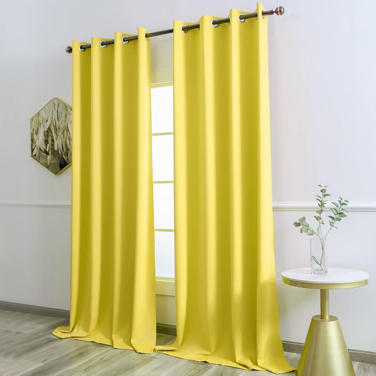 Grommet Top Blackout Long Curtains 95 inch for Apartment Villa Room Window Treatment Set Lemon Yellow Curtains 2 Panels Each is 52 inches Wide by 95 inches Long