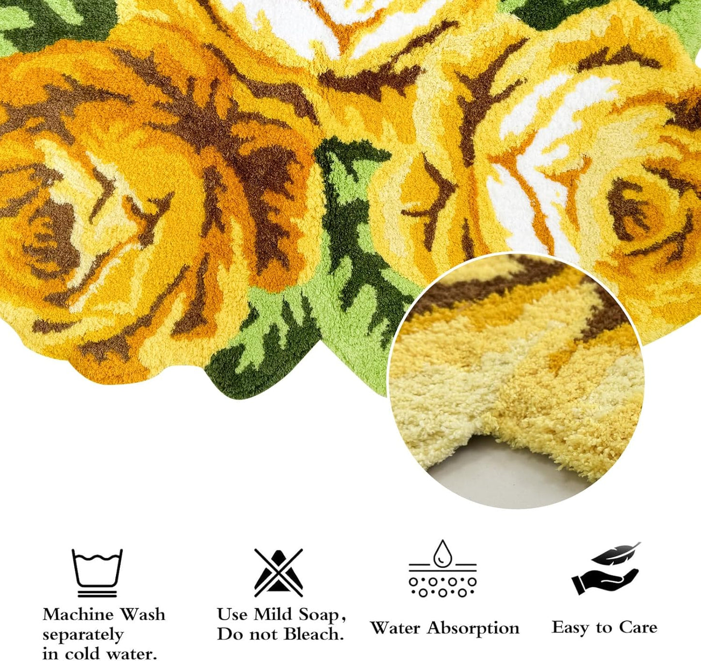 Romantic Yellow Rose Rug Floor Mat Handmade Bathmat Girls Bedroom Bathroom Area Rug Washable Non-Slip Floral Floor Carpets Doormat 2FTx3FT