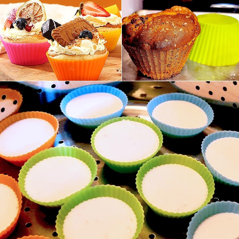 Extra Large Silicone Cupcake Muffin Cups 12 Pack, 3.54 Inch | Non-stick, Reusable, Jumbo, Multicolor, Easy to Clean, for Cupcake, Muffin, Mousse