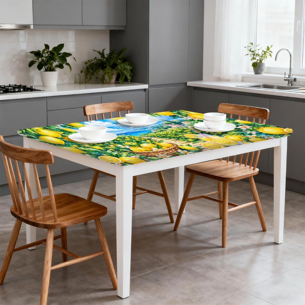 Lemon Pattern Rectangle Table Cloth with Elastic, Fitted Picnic Outdoor Folding Tablecloth for 5 Foot Tables, Waterproof Oil-Proof Indoor Table Cover for Kitchen Dining 30"x60",A-05
