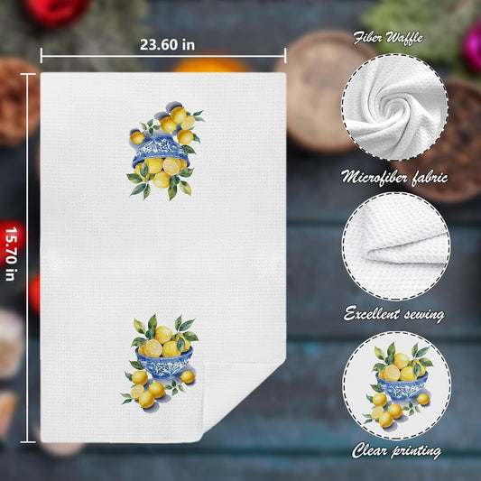 Chinoiserie Lemon Kitchen Hand Towels Decorative Set of 2 for Bathroom,Blue and White Chinoiserie Lemon Kitchen Bathroom Decor and Accessories, 16x24 Inch